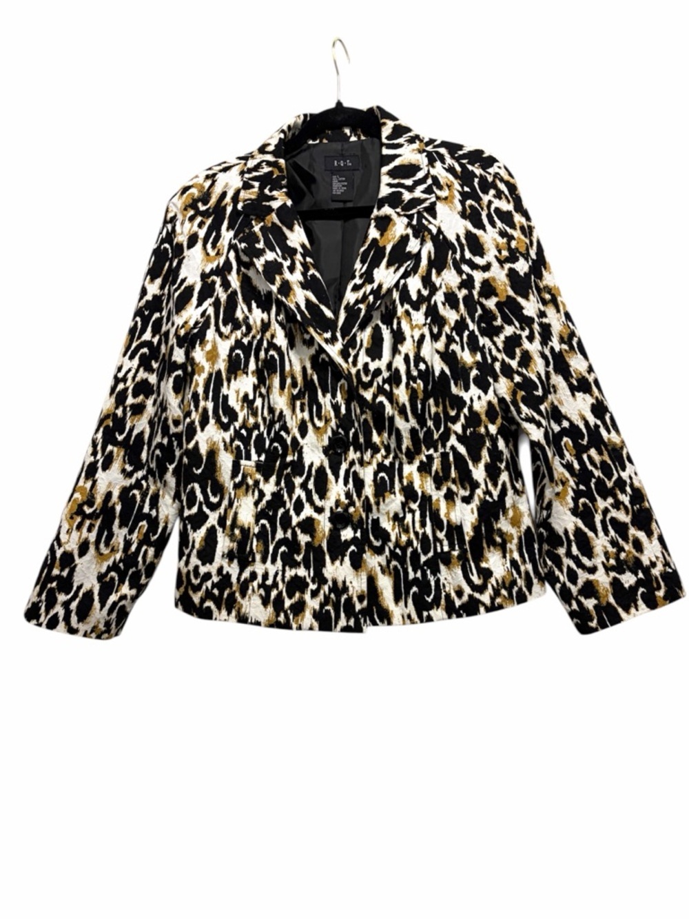 Leopard Print Tailored Blazer in Black, White & Gold LARGE